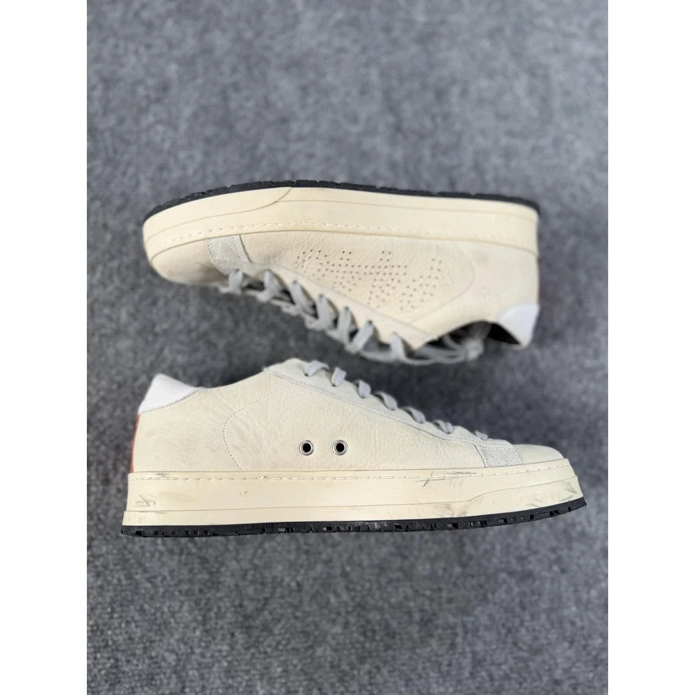 P448 Shoes Mens Size 7 Beige Leather Low Top Casual Sneakers Lace Up Made Italy